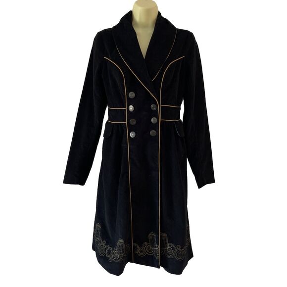 BBC Dr Doctor Who Trench Coat Womens S Tardis Long Black Corduroy Coat Cosplay - Picture 1 of 10